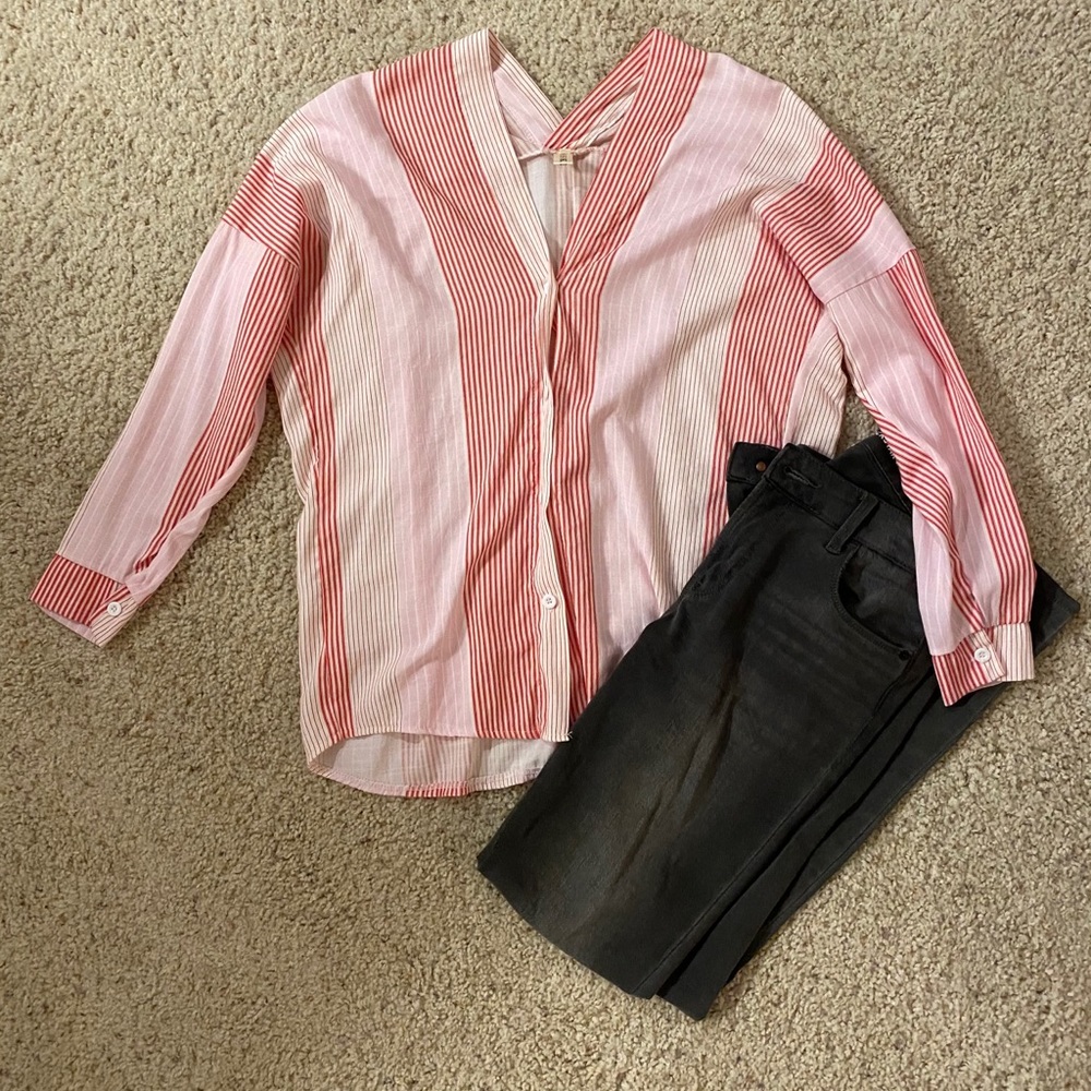 Assymetrical V Neck Button Down Top